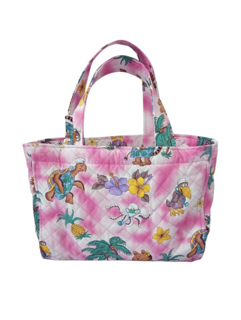 Handmade Pink Tropical Quilted Tote Bag
